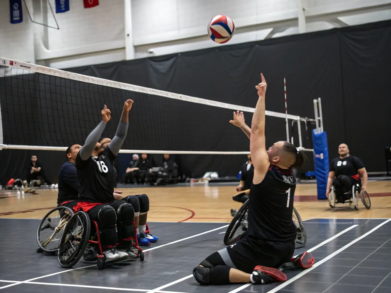 An inclusive image of players with disabilities participating in a tennis session, demonstrating the club's commitment to providing accessible sports opportunities for everyone.